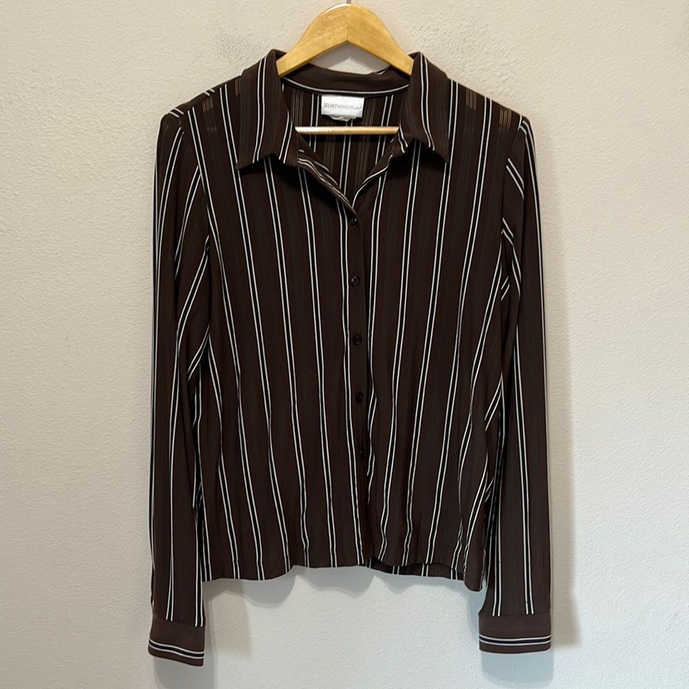 Worthington Brown Striped Long Sleeve Button Down Shirt